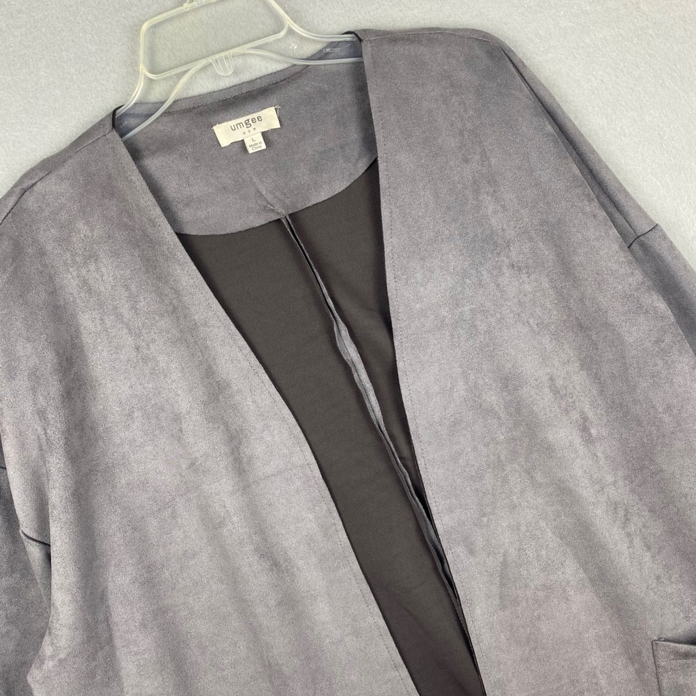 Umgee Womens Grey Faux Suede Open Front Cardigan Jacket Pockets Size L A4302